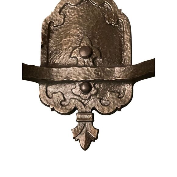 A Pair of Vintage Gothic Iron Wall Sconce Two Candle Lights Fleur de lis - Picture 5 of 8